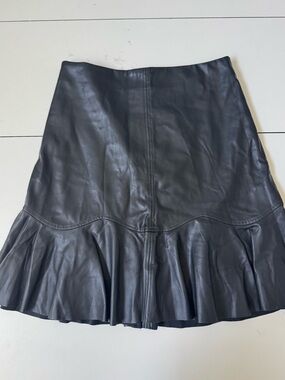 Ann Taylor Factory Black Faux Leather Ruffle-Hem Mini Skirt